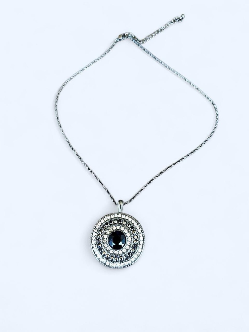 Gunmetal Rhinestone Medallion Pendant Necklace 🖤